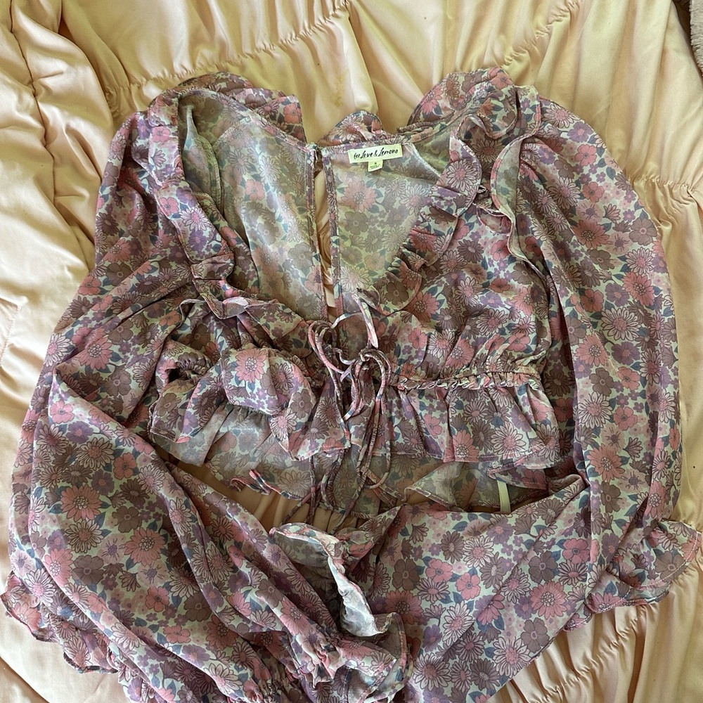 Floral Sheer Blouse with Ruffle Details